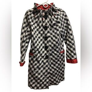 An REN New York black and white plaid red stitching large button trench coat